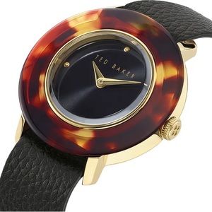 TED BAKER LONDON Katyaa Reversible Leather Strap Watch, 34mm in Black/Tortoise